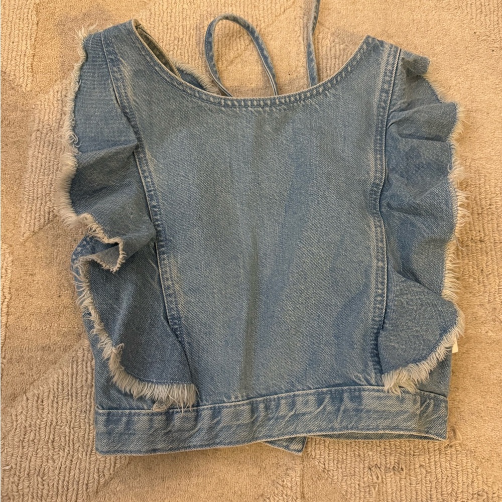 Backless denim top with ruffles